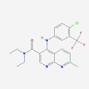 molecular formula C21H20ClF3N4O B2448622 4-((4-chloro-3-(trifluoromethyl)phenyl)amino)-N,N-diethyl-7-methyl-1,8-naphthyridine-3-carboxamide CAS No. 1251545-17-1