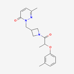 molecular formula C19H23N3O3 B2448628 6-Methyl-2-[[1-[2-(3-methylphenoxy)propanoyl]azetidin-3-yl]methyl]pyridazin-3-one CAS No. 2320417-44-3