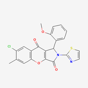 molecular formula C22H15ClN2O4S B2448639 7-Chloro-1-(2-methoxyphenyl)-6-methyl-2-(thiazol-2-yl)-1,2-dihydrochromeno[2,3-c]pyrrole-3,9-dione CAS No. 886163-59-3