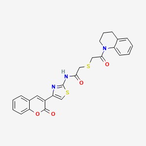 molecular formula C25H21N3O4S2 B2448651 2-((2-(3,4-dihydroquinolin-1(2H)-yl)-2-oxoethyl)thio)-N-(4-(2-oxo-2H-chromen-3-yl)thiazol-2-yl)acetamide CAS No. 681224-62-4