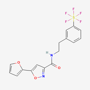 molecular formula C16H13F5N2O3S B2448662 5-(Furan-2-yl)-N-[2-[3-(pentafluoro-lambda6-sulfanyl)phenyl]ethyl]-1,2-oxazole-3-carboxamide CAS No. 2344685-53-4