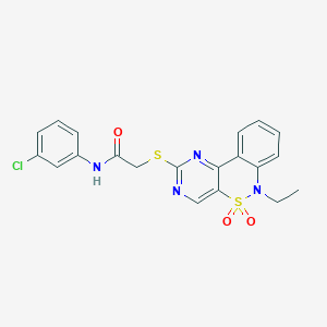molecular formula C20H17ClN4O3S2 B2448664 N-(3-chlorophenyl)-2-((6-ethyl-5,5-dioxido-6H-benzo[c]pyrimido[4,5-e][1,2]thiazin-2-yl)thio)acetamide CAS No. 951513-01-2