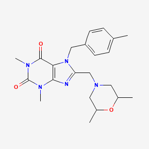 molecular formula C22H29N5O3 B2448668 8-[(2,6-Dimethylmorpholin-4-yl)methyl]-1,3-dimethyl-7-[(4-methylphenyl)methyl]purine-2,6-dione CAS No. 851939-21-4