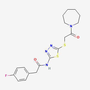 molecular formula C18H21FN4O2S2 B2448669 N-(5-((2-(azepan-1-yl)-2-oxoethyl)thio)-1,3,4-thiadiazol-2-yl)-2-(4-fluorophenyl)acetamide CAS No. 476466-69-0