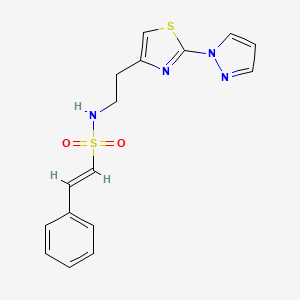 molecular formula C16H16N4O2S2 B2448682 (E)-N-(2-(2-(1H-pyrazol-1-yl)thiazol-4-yl)ethyl)-2-phenylethenesulfonamide CAS No. 1428382-00-6