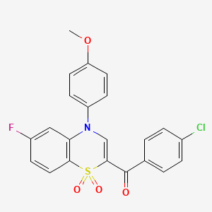 molecular formula C22H15ClFNO4S B2448686 (4-chlorophenyl)[6-fluoro-4-(4-methoxyphenyl)-1,1-dioxido-4H-1,4-benzothiazin-2-yl]methanone CAS No. 1114651-22-7