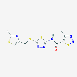 molecular formula C11H10N6OS4 B2448688 4-methyl-N-(5-(((2-methylthiazol-4-yl)methyl)thio)-1,3,4-thiadiazol-2-yl)-1,2,3-thiadiazole-5-carboxamide CAS No. 1226446-54-3