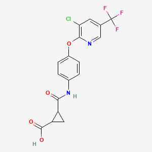 molecular formula C17H12ClF3N2O4 B2448695 2-(N-(4-(3-Chloro-5-(trifluoromethyl)-2-pyridyloxy)phenyl)carbamoyl)cyclopropanecarboxylic acid CAS No. 1024301-83-4