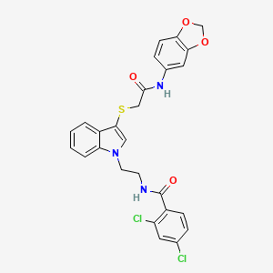 molecular formula C26H21Cl2N3O4S B2448726 N-[2-[3-[2-(1,3-benzodioxol-5-ylamino)-2-oxoethyl]sulfanylindol-1-yl]ethyl]-2,4-dichlorobenzamide CAS No. 532975-54-5