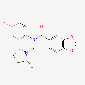 molecular formula C19H17FN2O4 B2448746 N-(4-fluorophenyl)-N-[(2-oxopyrrolidin-1-yl)methyl]-1,3-benzodioxole-5-carboxamide CAS No. 852155-35-2