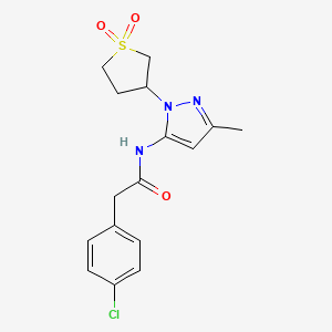 molecular formula C16H18ClN3O3S B2448764 2-(4-氯苯基)-N-(1-(1,1-二氧化四氢噻吩-3-基)-3-甲基-1H-吡唑-5-基)乙酰胺 CAS No. 1170620-52-6