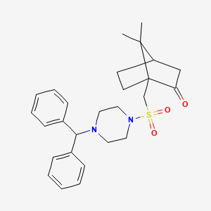 molecular formula C27H34N2O3S B2448769 1-({[4-(Diphenylmethyl)piperazinyl]sulfonyl}methyl)-7,7-dimethylbicyclo[2.2.1] heptan-2-one CAS No. 626215-92-7