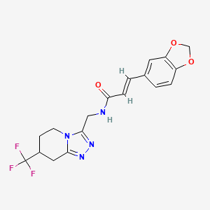 molecular formula C18H17F3N4O3 B2448818 (E)-3-(苯并[d][1,3]二氧杂环-5-基)-N-((7-(三氟甲基)-5,6,7,8-四氢-[1,2,4]三唑并[4,3-a]吡啶-3-基)甲基)丙烯酰胺 CAS No. 2035007-41-9