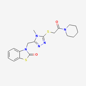 molecular formula C18H21N5O2S2 B2448844 3-((4-methyl-5-((2-oxo-2-(piperidin-1-yl)ethyl)thio)-4H-1,2,4-triazol-3-yl)methyl)benzo[d]thiazol-2(3H)-one CAS No. 847400-09-3