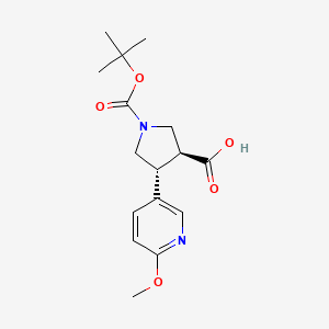 molecular formula C16H22N2O5 B2448856 (3S,4R)-4-(6-methoxypyridin-3-yl)-1-[(2-methylpropan-2-yl)oxycarbonyl]pyrrolidine-3-carboxylic acid CAS No. 1392213-90-9