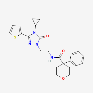 N-(2-(4-cyclopropyl-5-oxo-3-(thiophen-2-yl)-4,5-dihydro-1H-1,2,4-triazol-1-yl)ethyl)-4-phenyltetrahydro-2H-pyran-4-carboxamide