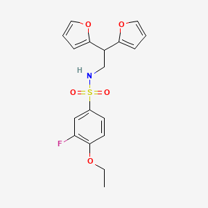 molecular formula C18H18FNO5S B2448863 N-(2,2-二(呋喃-2-基)乙基)-4-乙氧基-3-氟苯磺酰胺 CAS No. 2319874-23-0
