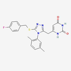 molecular formula C22H20FN5O2S B2448864 6-[[4-(2,5-dimethylphenyl)-5-[(4-fluorophenyl)methylsulfanyl]-1,2,4-triazol-3-yl]methyl]-1H-pyrimidine-2,4-dione CAS No. 852048-51-2