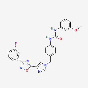 molecular formula C26H21FN6O3 B2448866 1-(4-((4-(3-(3-fluorophenyl)-1,2,4-oxadiazol-5-yl)-1H-imidazol-1-yl)methyl)phenyl)-3-(3-methoxyphenyl)urea CAS No. 1358588-74-5