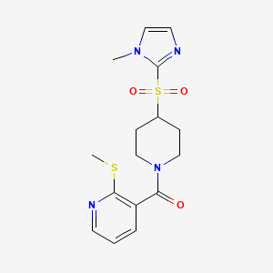 molecular formula C16H20N4O3S2 B2448872 (4-((1-methyl-1H-imidazol-2-yl)sulfonyl)piperidin-1-yl)(2-(methylthio)pyridin-3-yl)methanone CAS No. 2034428-47-0