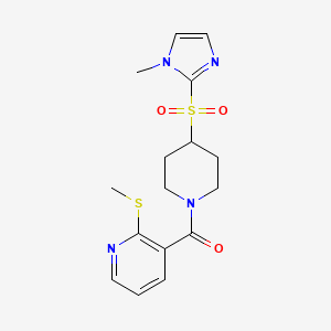 molecular formula C16H20N4O3S2 B2448872 （4-((1-甲基-1H-咪唑-2-基)磺酰基)哌啶-1-基)(2-(甲硫基)吡啶-3-基)甲酮 CAS No. 2034428-47-0