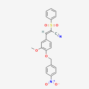 molecular formula C23H18N2O6S B2448876 3-(3-Methoxy-4-((4-nitrophenyl)methoxy)phenyl)-2-(phenylsulfonyl)prop-2-enenitrile CAS No. 1025161-12-9