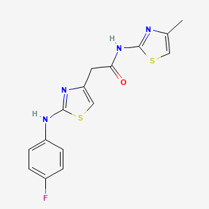 molecular formula C15H13FN4OS2 B2448879 2-(2-((4-fluorophenyl)amino)thiazol-4-yl)-N-(4-methylthiazol-2-yl)acetamide CAS No. 1203315-63-2
