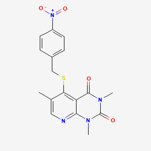 molecular formula C17H16N4O4S B2448917 1,3,6-trimethyl-5-((4-nitrobenzyl)thio)pyrido[2,3-d]pyrimidine-2,4(1H,3H)-dione CAS No. 899747-42-3