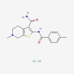molecular formula C17H20ClN3O2S B2448918 6-Methyl-2-(4-methylbenzamido)-4,5,6,7-tetrahydrothieno[2,3-c]pyridine-3-carboxamide hydrochloride CAS No. 1215399-42-0