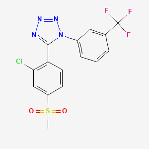molecular formula C15H10ClF3N4O2S B2448919 5-[2-chloro-4-(methylsulfonyl)phenyl]-1-[3-(trifluoromethyl)phenyl]-1H-1,2,3,4-tetraazole CAS No. 400089-23-8