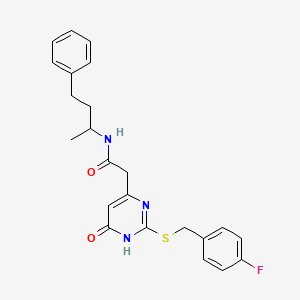 molecular formula C23H24FN3O2S B2448934 2-(2-((4-fluorobenzyl)thio)-6-oxo-1,6-dihydropyrimidin-4-yl)-N-(4-phenylbutan-2-yl)acetamide CAS No. 1040645-77-9