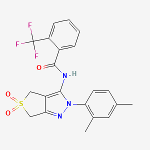 molecular formula C21H18F3N3O3S B2448940 N-(2-(2,4-dimethylphenyl)-5,5-dioxido-4,6-dihydro-2H-thieno[3,4-c]pyrazol-3-yl)-2-(trifluoromethyl)benzamide CAS No. 450339-61-4