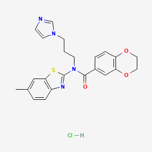 molecular formula C23H23ClN4O3S B2448955 N-(3-(1H-咪唑-1-基)丙基)-N-(6-甲基苯并[d]噻唑-2-基)-2,3-二氢苯并[b][1,4]二噁英-6-甲酰胺盐酸盐 CAS No. 1217092-92-6