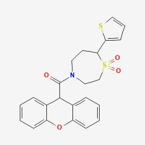 molecular formula C23H21NO4S2 B2448979 (1,1-dioxido-7-(thiophen-2-yl)-1,4-thiazepan-4-yl)(9H-xanthen-9-yl)methanone CAS No. 2034460-06-3