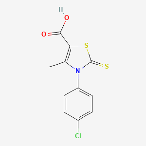 molecular formula C11H8ClNO2S2 B2448987 3-(4-Chlorophenyl)-4-methyl-2-thioxo-2,3-dihydro-1,3-thiazole-5-carboxylic acid CAS No. 488804-08-6