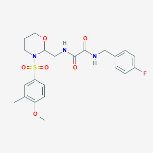 molecular formula C22H26FN3O6S B2449007 N1-(4-fluorobenzyl)-N2-((3-((4-methoxy-3-methylphenyl)sulfonyl)-1,3-oxazinan-2-yl)methyl)oxalamide CAS No. 872986-07-7