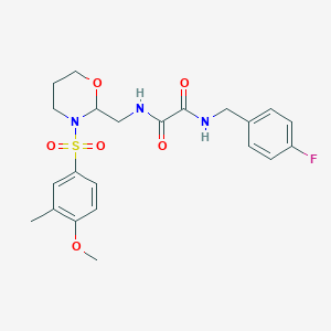 molecular formula C22H26FN3O6S B2449007 N'-[(4-フルオロフェニル)メチル]-N-{[3-(4-メトキシ-3-メチルベンゼンスルホニル)-1,3-オキサジナン-2-イル]メチル}エタンジアミド CAS No. 872986-07-7