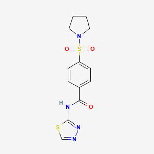 molecular formula C13H14N4O3S2 B2449017 4-(pyrrolidin-1-ylsulfonyl)-N-(1,3,4-thiadiazol-2-yl)benzamide CAS No. 898656-72-9