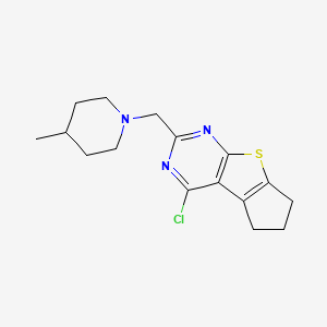 molecular formula C16H20ClN3S B2449053 12-Chloro-10-[(4-methylpiperidin-1-yl)methyl]-7-thia-9,11-diazatricyclo[6.4.0.0,2,6]dodeca-1(12),2(6),8,10-tetraene CAS No. 793727-91-0