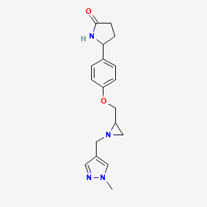 molecular formula C18H22N4O2 B2449054 5-[4-[[1-[(1-Methylpyrazol-4-yl)methyl]aziridin-2-yl]methoxy]phenyl]pyrrolidin-2-one CAS No. 2418673-05-7