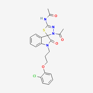 molecular formula C22H21ClN4O4S B2449072 N-{3'-acetyl-1-[3-(2-chlorophenoxy)propyl]-2-oxo-1,2-dihydro-3'H-spiro[indole-3,2'-[1,3,4]thiadiazol]-5'-yl}acetamide CAS No. 905775-05-5
