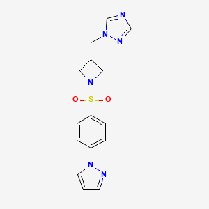 molecular formula C15H16N6O2S B2449114 1-[[1-(4-Pyrazol-1-ylphenyl)sulfonylazetidin-3-yl]methyl]-1,2,4-triazole CAS No. 2309308-48-1