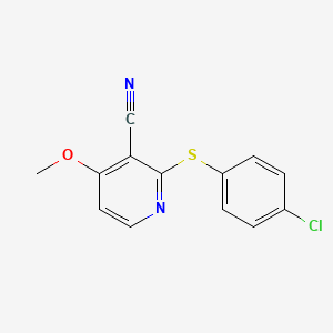 molecular formula C13H9ClN2OS B2449136 2-[(4-氯苯基)硫代]-4-甲氧基烟酰腈 CAS No. 338773-69-6