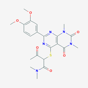 molecular formula C22H25N5O6S B2449153 2-((2-(3,4-二甲氧基苯基)-6,8-二甲基-5,7-二氧代-5,6,7,8-四氢嘧啶并[4,5-d]嘧啶-4-基)硫代)-N,N-二甲基-3-氧代丁酰胺 CAS No. 872842-71-2