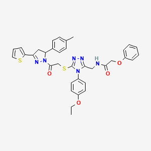 molecular formula C35H34N6O4S2 B2449161 N-[[4-(4-ethoxyphenyl)-5-[2-[3-(4-methylphenyl)-5-thiophen-2-yl-3,4-dihydropyrazol-2-yl]-2-oxoethyl]sulfanyl-1,2,4-triazol-3-yl]methyl]-2-phenoxyacetamide CAS No. 393585-52-9