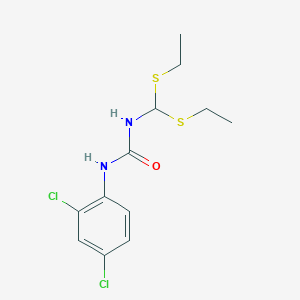 molecular formula C12H16Cl2N2OS2 B2449175 N-[bis(ethylsulfanyl)methyl]-N'-(2,4-dichlorophenyl)urea CAS No. 338752-77-5