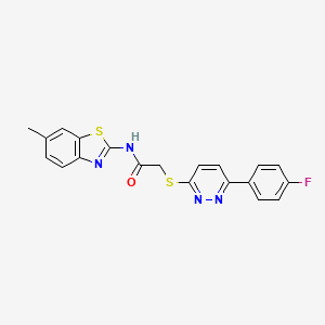 molecular formula C20H15FN4OS2 B2449197 2-((6-(4-氟苯基)吡啶嗪-3-基)硫代)-N-(6-甲基苯并[d]噻唑-2-基)乙酰胺 CAS No. 872695-12-0