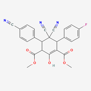 molecular formula C25H18FN3O5 B2449205 Dimethyl 5,5-dicyano-4-(4-cyanophenyl)-6-(4-fluorophenyl)-2-hydroxy-1-cyclohexene-1,3-dicarboxylate CAS No. 1217808-02-0