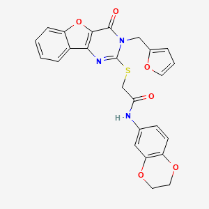 N-(2,3-dihydro-1,4-benzodioxin-6-yl)-2-({5-[(furan-2-yl)methyl]-6-oxo-8-oxa-3,5-diazatricyclo[7.4.0.0^{2,7}]trideca-1(13),2(7),3,9,11-pentaen-4-yl}sulfanyl)acetamide