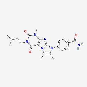 molecular formula C22H26N6O3 B2449303 4-[4,7,8-三甲基-2-(3-甲基丁基)-1,3-二氧代嘌呤[7,8-a]咪唑-6-基]苯甲酰胺 CAS No. 1356542-87-4